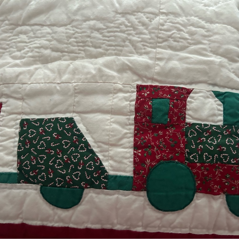 Holiday quilt Festive Red and Green Train